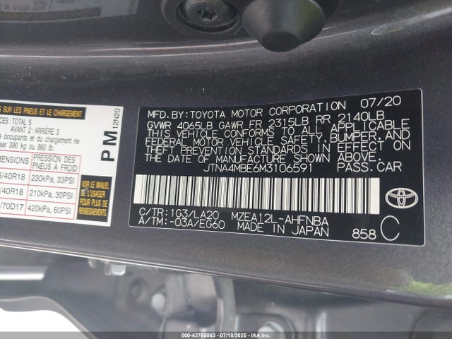 Toyota m20a-fks 2021 JTNA4MBE6M3106591 Image 9