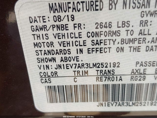 42765066 :رقم المزاد ، JN1EV7AR3LM252192 vin ، 2020 Infiniti Q50 Luxe Awd مزاد بيع