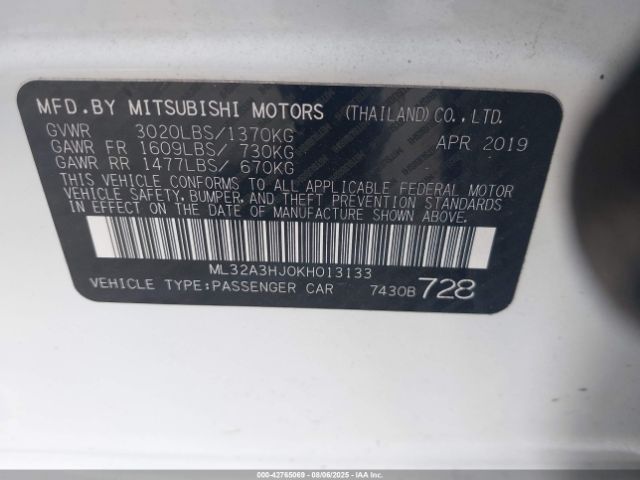 2019 MITSUBISHI MIRAGE ML32A3HJ0KH013133 Photo 8