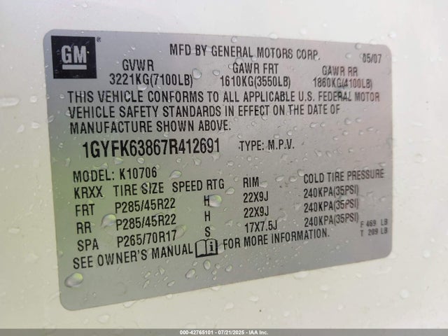 2007 CADILLAC ESCALADE 1GYFK63867R412691 Photo 8