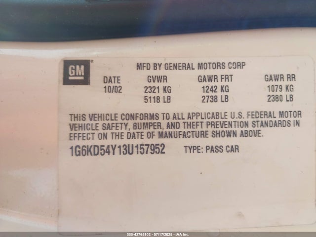 2003 CADILLAC DEVILLE 1G6KD54Y13U157952 Photo 8