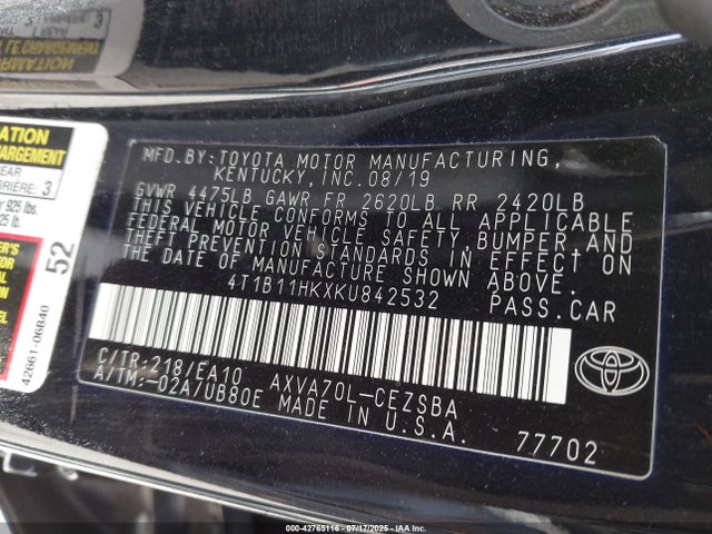 4T1B11HKXKU842532 Toyota a25a-fks