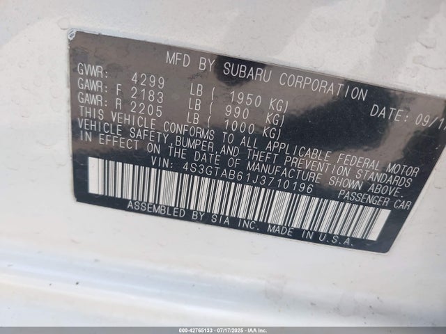 Subaru 2018 2018 4S3GTAB61J3710196 Image 9
