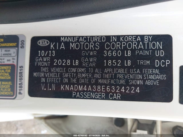 KIA dohc gamma 2014 KNADM4A38E6324224 Image 9