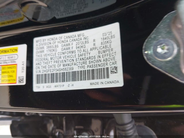 2HGFE2F54SH582369 Honda k20c9
