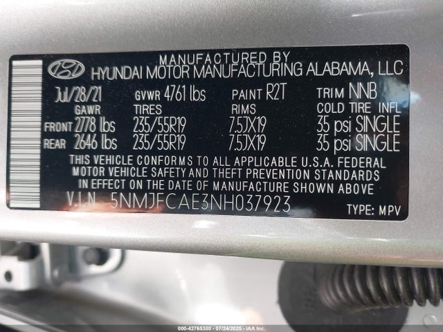 5NMJFCAE3NH037923 Hyundai gdi theta iii
