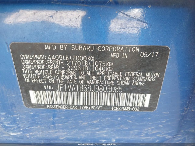 Subaru dib 2018 JF1VA1B68J9803085 Image 9
