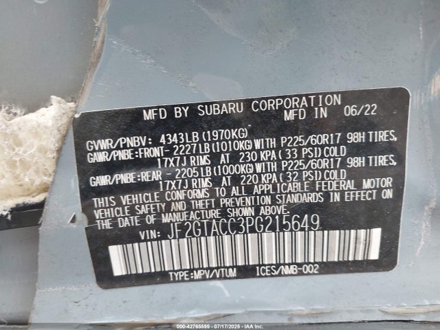 Subaru na 2023 JF2GTACC3PG215649 Image 9