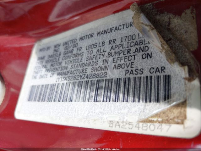 2000 CHEVROLET PRIZM 1Y1SK5282YZ428822 Photo 8