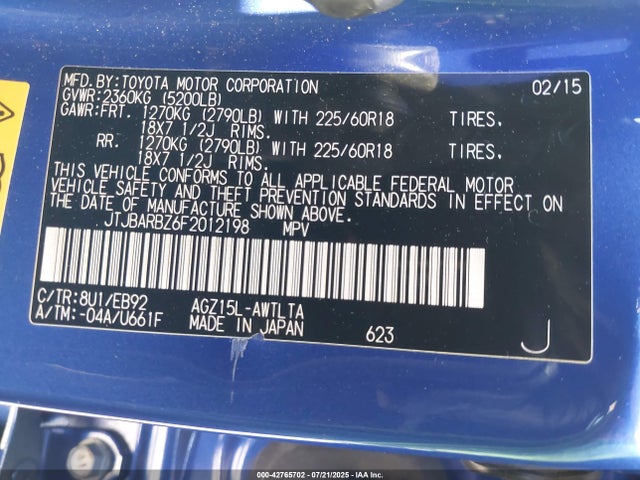 Lexus 8ar-fts 2015 JTJBARBZ6F2012198 Image 9