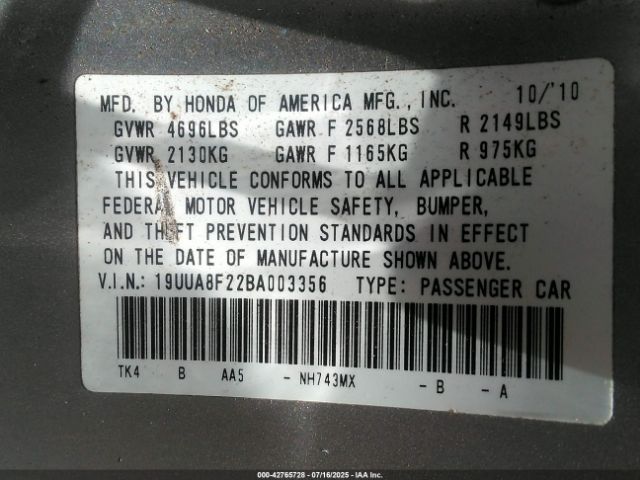 2011 ACURA TL 19UUA8F22BA003356 Photo 8