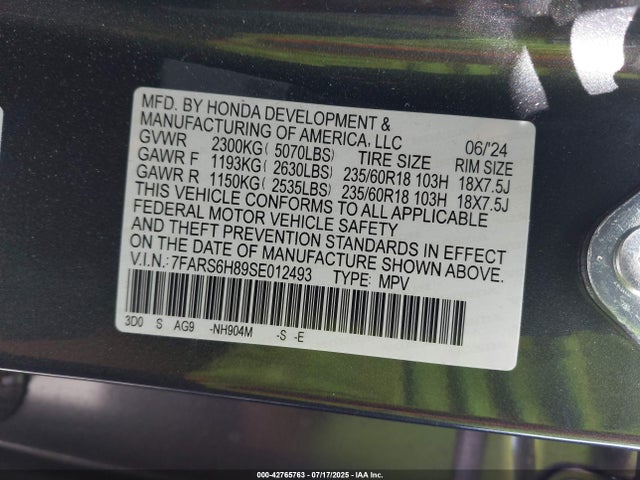 7FARS6H89SE012493 Honda lfc3