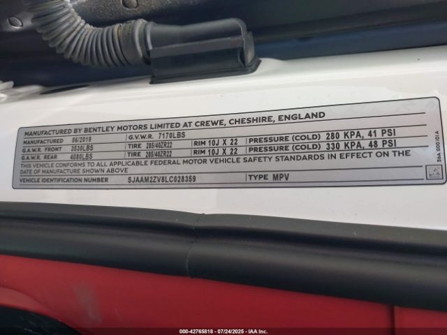 2020 BENTLEY BENTAYGA SJAAM2ZV8LC028359 Photo 8