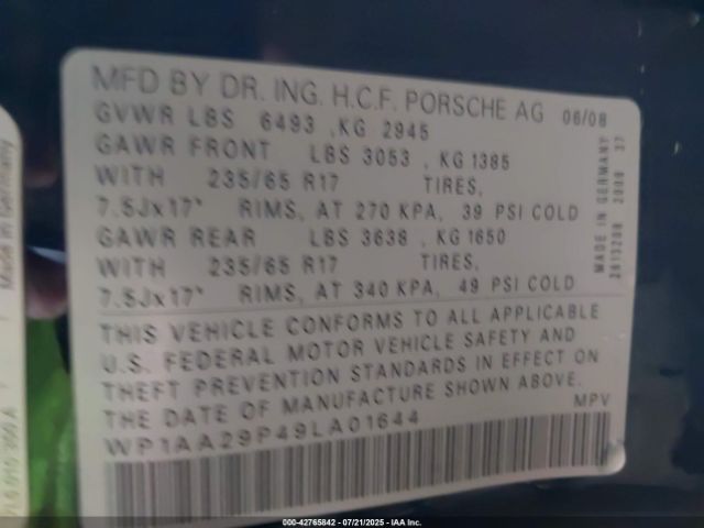 2009 PORSCHE CAYENNE WP1AA29P49LA01644 Photo 8