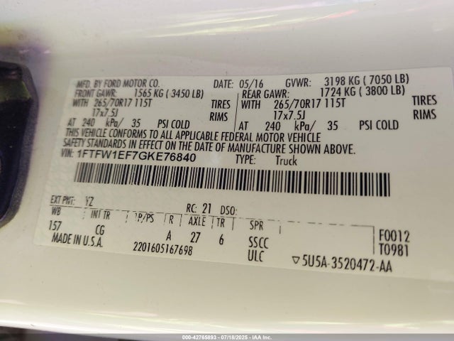 Ford 2016 2016 1FTFW1EF7GKE76840 Image 9