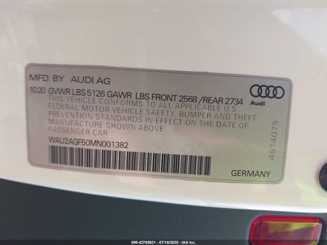 2021 AUDI A5 CABRIOLET WAU2AGF50MN001382 Photo 8