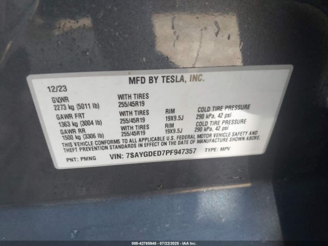 2023 TESLA MODEL Y 7SAYGDED7PF947357 Photo 8