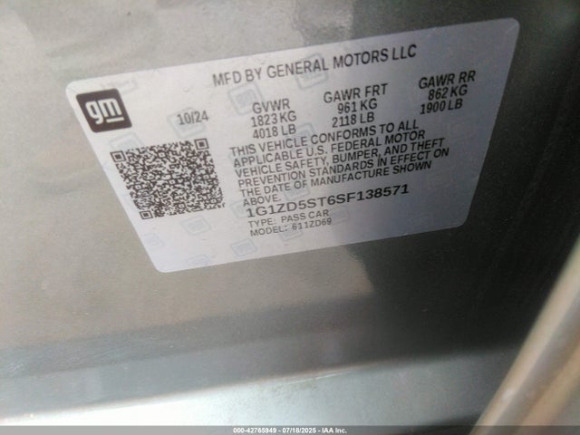 1G1ZD5ST6SF138571 Chevrolet lfv