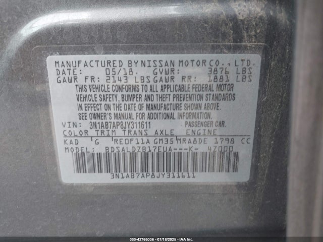 3N1AB7AP8JY311611 Nissan Sentra