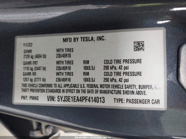 2023 TESLA MODEL 3 5YJ3E1EA4PF414013 Photo 8