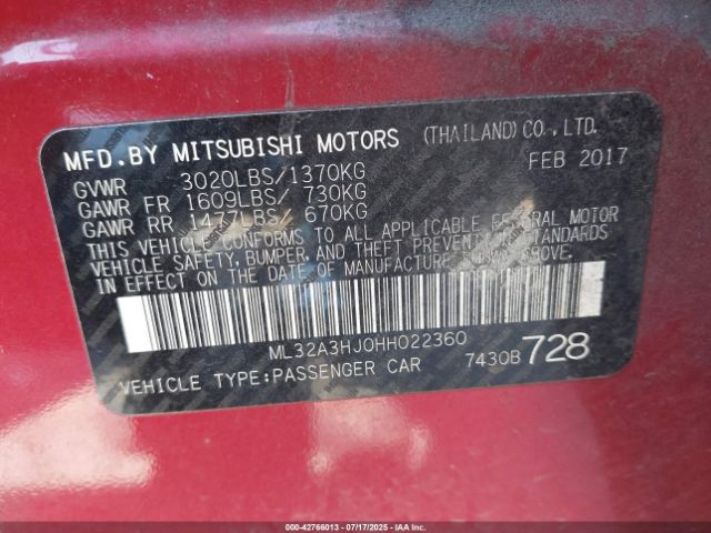2017 MITSUBISHI MIRAGE ML32A3HJ0HH022360 Photo 8