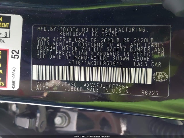 4T1G11AK3LU950914 Toyota a25a-fks
