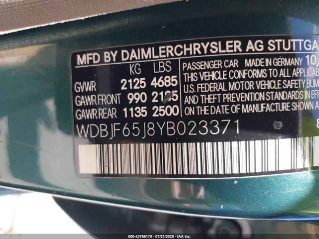 2000 MERCEDES-BENZ E 320 WDBJF65J8YB023371 Photo 8