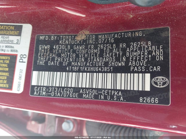 Aukcja sprzedaży 2017 Toyota Camry Xse, vin: 4T1BF1FKXHU643851, numer aukcji: 42766230