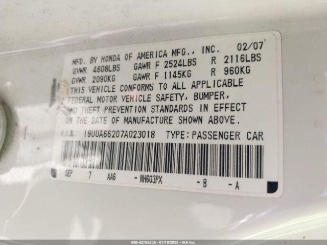 2007 ACURA TL 19UUA66207A023018 Photo 8