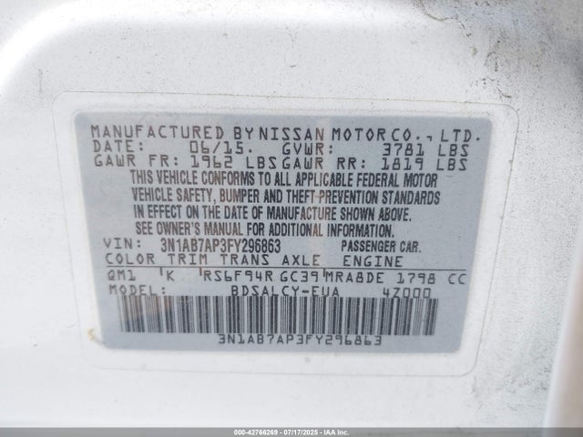 3N1AB7AP3FY296863 Nissan 2015