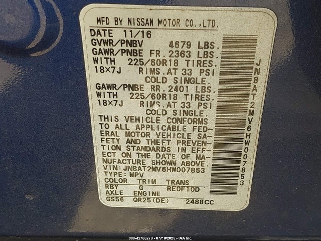 JN8AT2MV6HW007853 Nissan Rogue