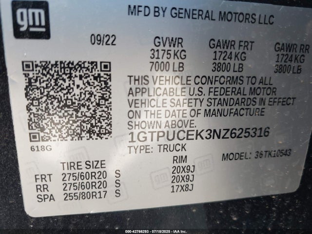 1GTPUCEK3NZ625316 GMC l3b