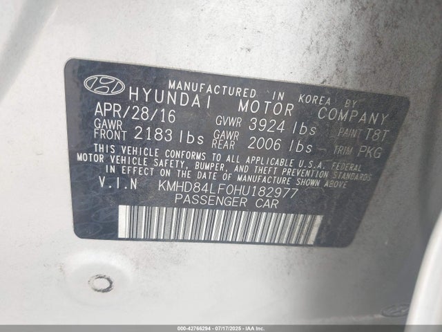 KMHD84LF0HU182977 Hyundai 2017