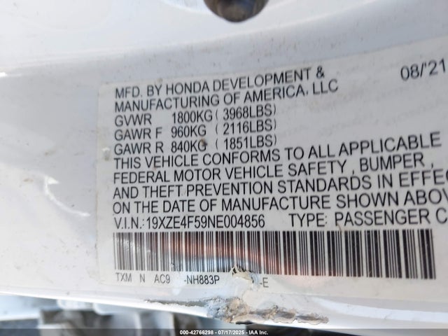 19XZE4F59NE004856 Honda leb6