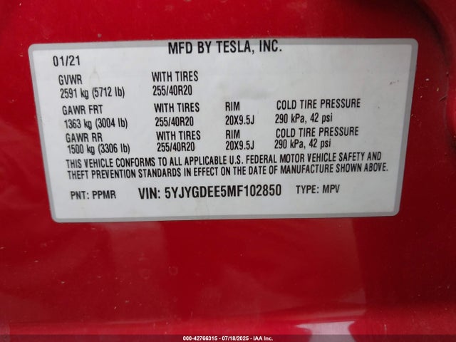 5YJYGDEE5MF102850 Tesla 2021