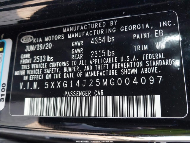 5XXG14J25MG004097 KIA t-gdi gamma ii