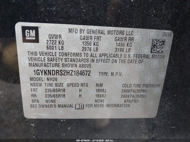 2017 CADILLAC XT5 1GYKNDRS2HZ184672 Photo 8