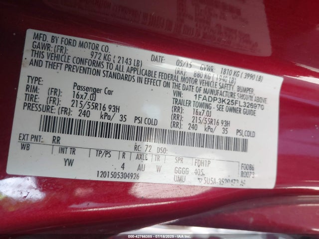 1FADP3K25FL326970 Ford 2015
