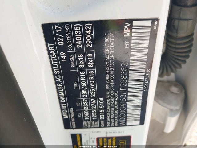 WDC0G4JB3HF238382 Mercedes-Benz m274
