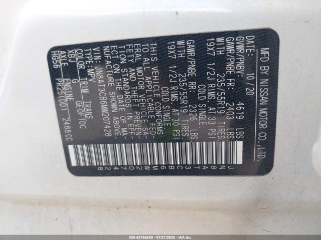 Nissan 2021 2021 JN8AT3CB6MW207428 Image 9