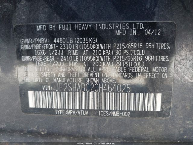 2012 SUBARU FORESTER JF2SHABC2CH464025 Photo 8