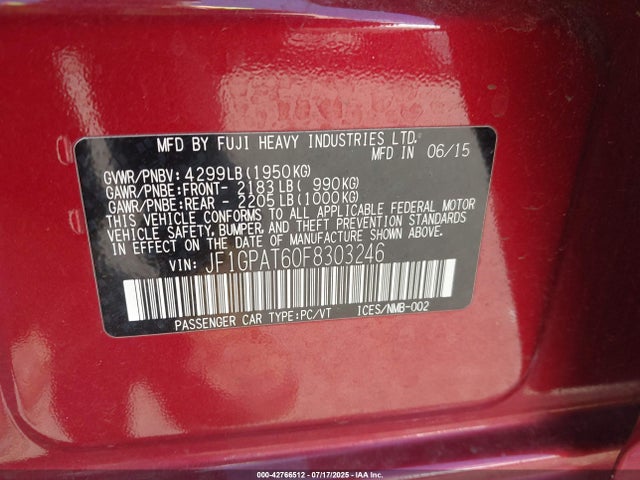 Subaru 2.0l na 2015 JF1GPAT60F8303246 Image 9