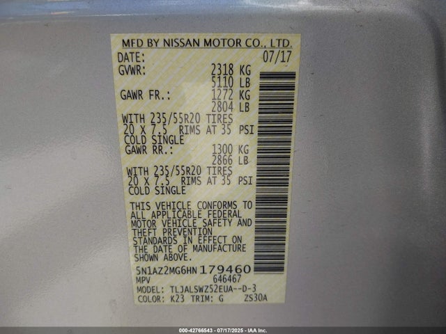 5N1AZ2MG6HN179460 Nissan 2017