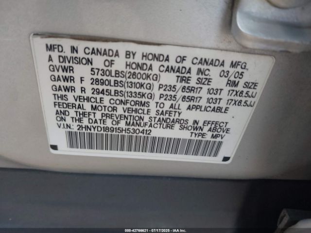 2005 ACURA MDX 2HNYD18915H530412 Photo 8