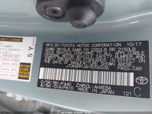 JTDKBRFU6H3056536 Toyota 2zr-fxe,1nm