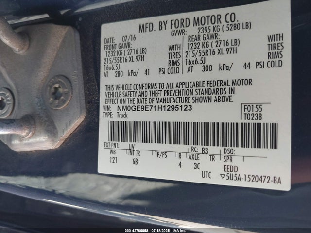 Ford 2.5l dohc pfi 2017 NM0GE9E71H1295123 Image 9