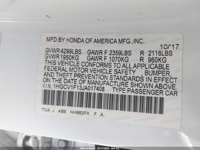 1HGCV1F13JA017408 Honda l15be