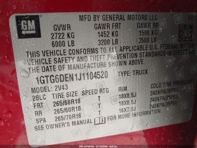 2018 GMC CANYON 1GTG6DEN1J1104520 Photo 8