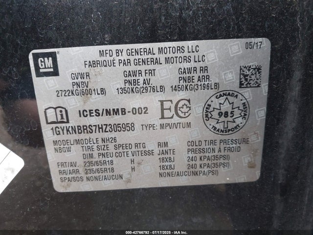 2017 CADILLAC XT5 1GYKNBRS7HZ305958 Photo 8