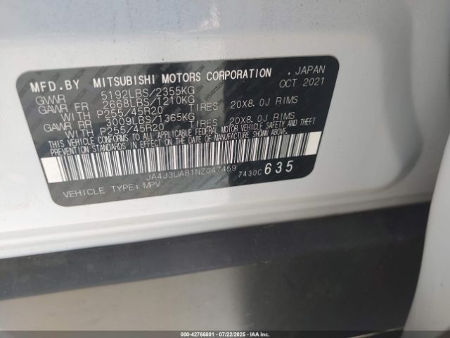 2022 MITSUBISHI OUTLANDER JA4J3UA81NZ047459 Photo 8